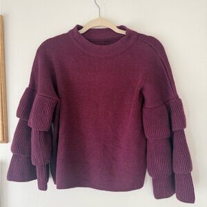 Women's Burgundy Ruffle Sleeve Sweater